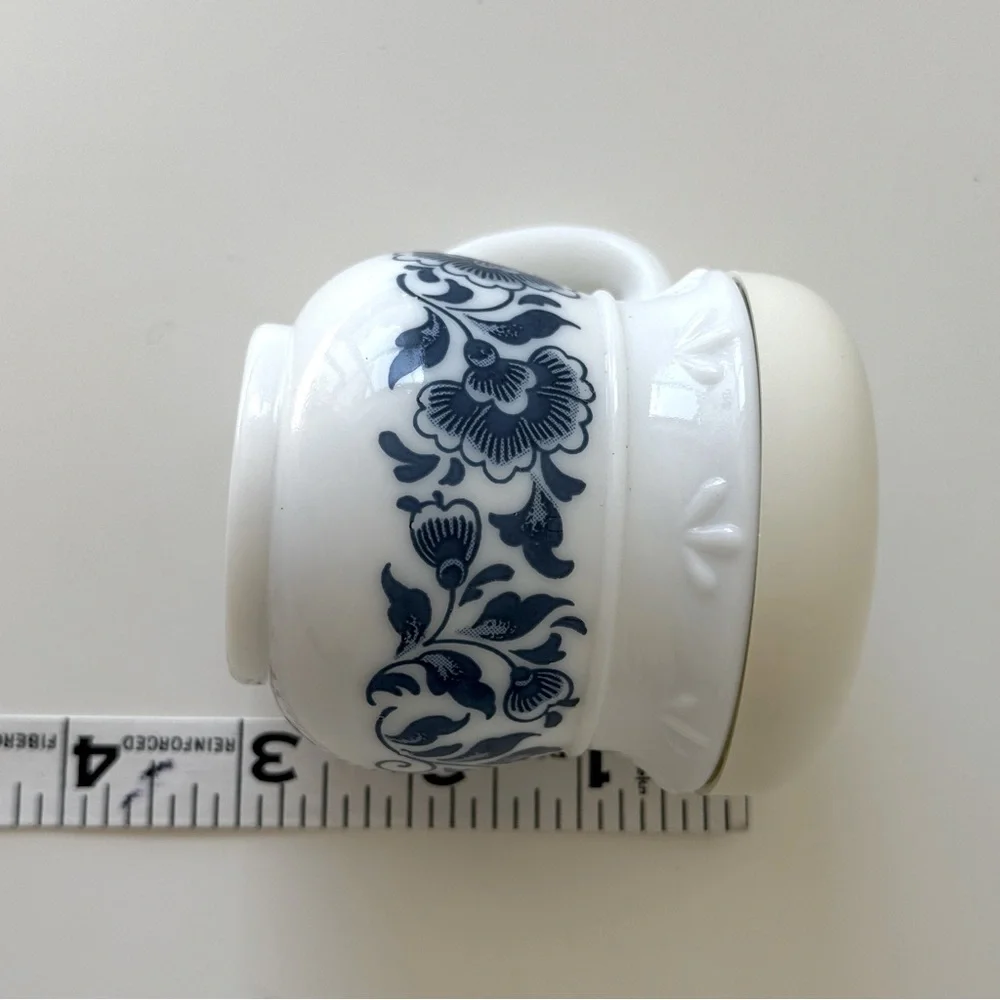 Vintage Avon Delft Blue Milk Glass Jar with Lid - Floral Cottagecore EUC
